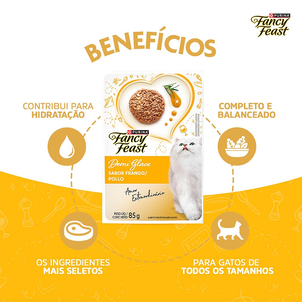 Ração Fancy Feast Sachê para Gatos Adultos sabor Demi Glace Frango