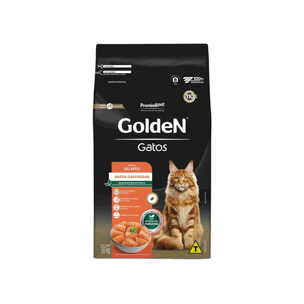Ração Golden Gatos Adultos Castrados sabor Salmão