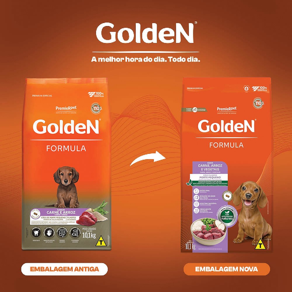 Ração Golden Fórmula Mini Bits para Cães Filhotes de Porte Pequeno Sabor Carne e Arroz