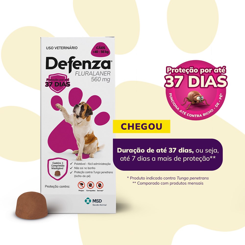 Antipulgas e Carrapatos Defenza para Cães de 40kg a 56kg - 560mg