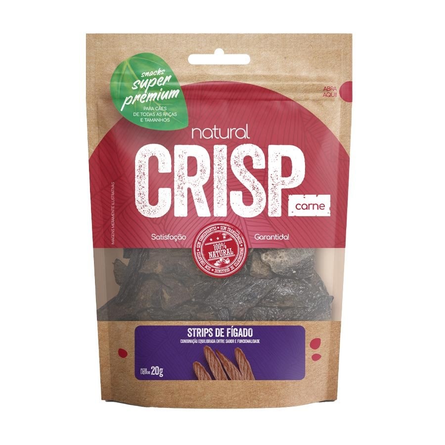 Snack Natural Crisp Carne Strips de Fígado para Cães