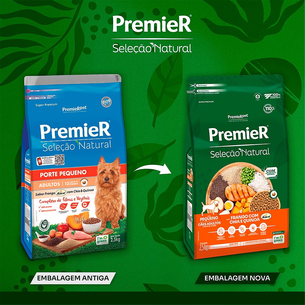 Ração Premier Seleção Natural para Cães Adultos Raças Pequenas sabor Frango, Chia & Quinoa