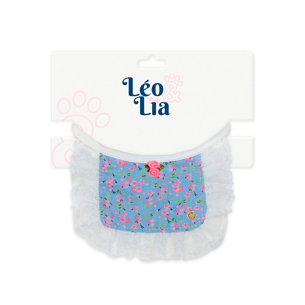 Babador Leo e Lia Renda Floral Azul para Cães e Gatos