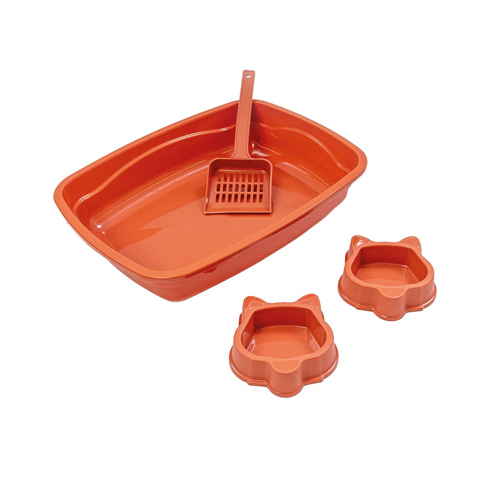 Kit Triton Dog com Bandeja Higiênica, Pá e Comedouros para Gatos - Vermelho