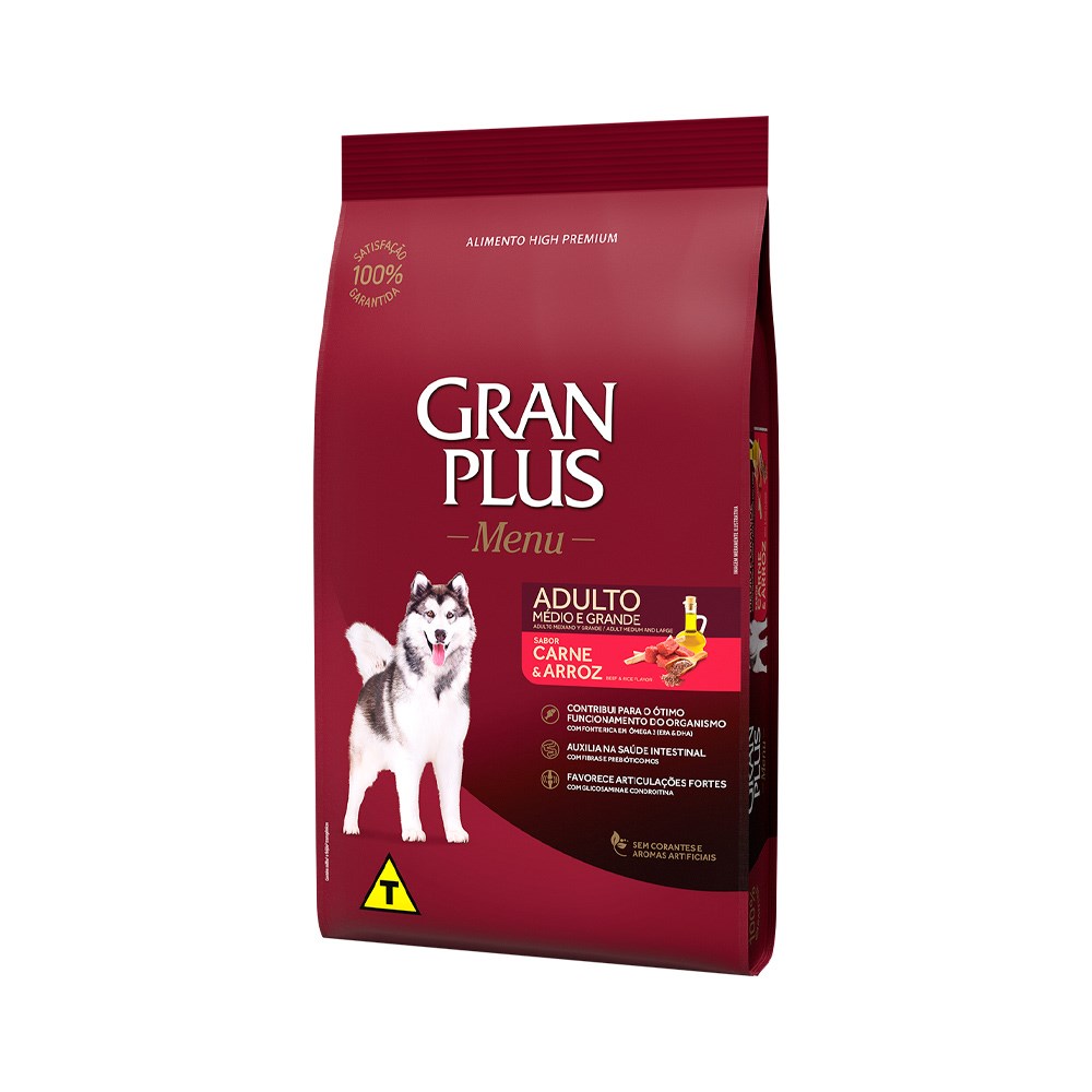 Ração Granplus Menu para Cães Adultos Porte Médio sabor Carne & Arroz