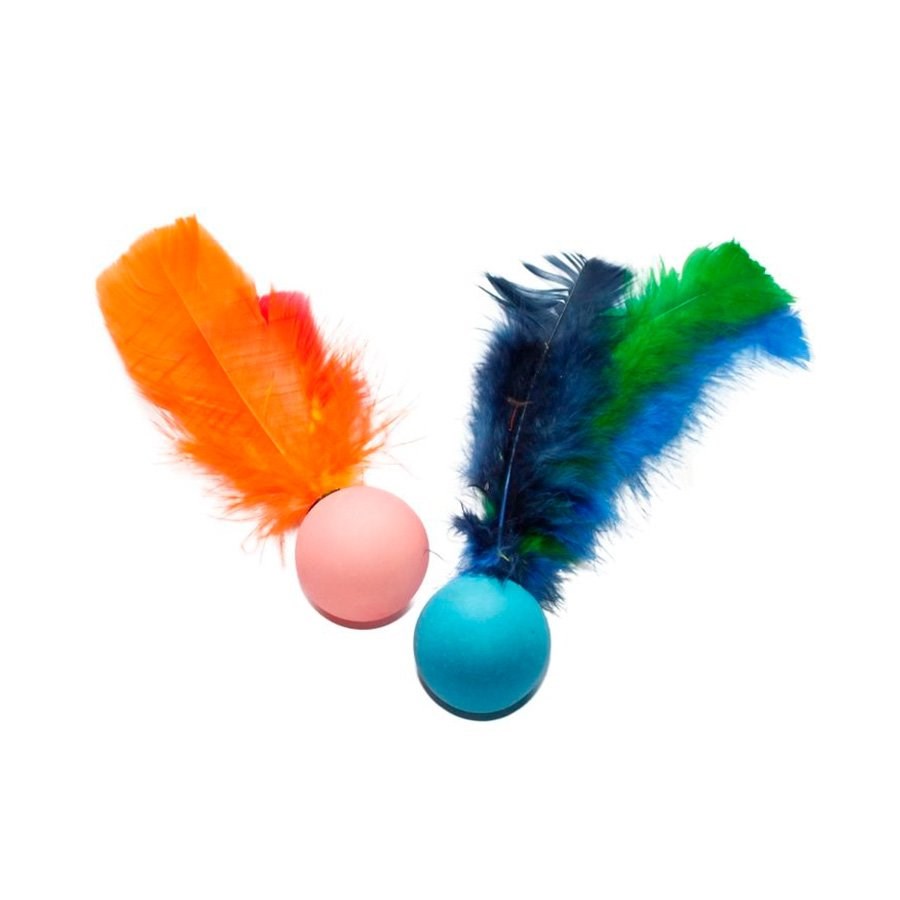 Brinquedo Plumas e Penas Bolinha Fishing para Gatos - Cores Sortidas