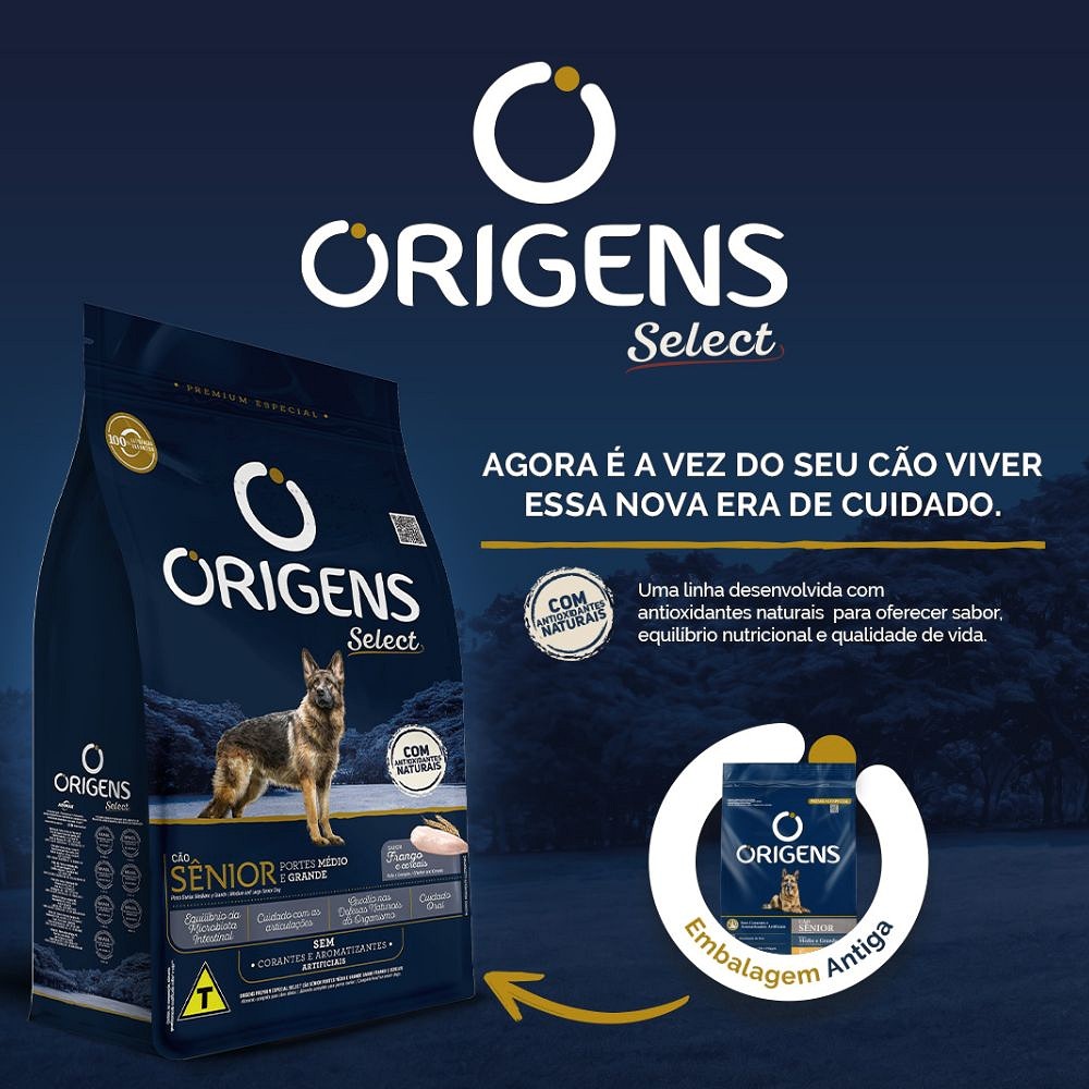 Ração Origens para Cães Sênior de Porte Médio e Grande Sabor Frango e Cereais Integrais
