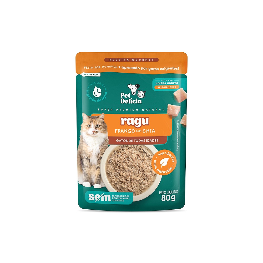 Sachê Natural Pet Delícia Ragu de Frango com Chia para Gatos