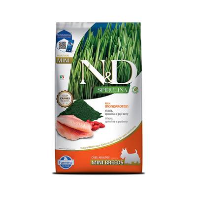 Ração N&D Spirulina para Cães Adultos de Porte Mini Sabor Tilápia, Spirulina e Goji Berry 7kg