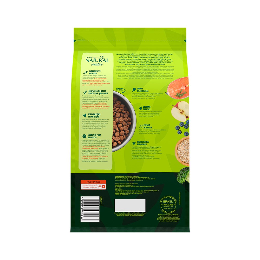 Ração Guabi Natural para Cães Sensíveis sabor Salmão e Aveia 