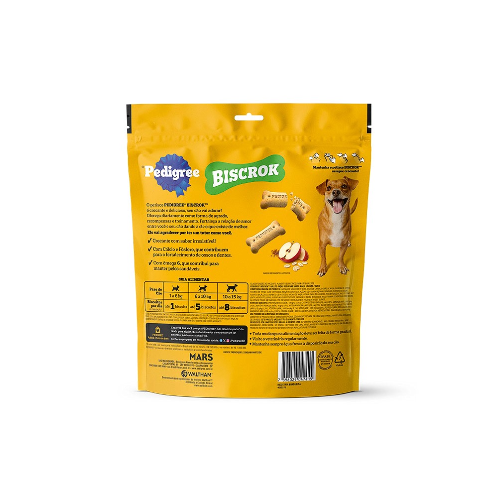 Biscoito Pedigree Biscrok sabor Maçã, Linhaça e Aveia para Cães Adultos Raças Pequenas