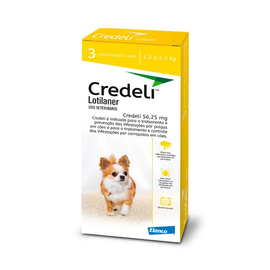 Antipulgas e Carrapatos Credeli para Cães de 1,3kg a 2,5kg - 56,25mg