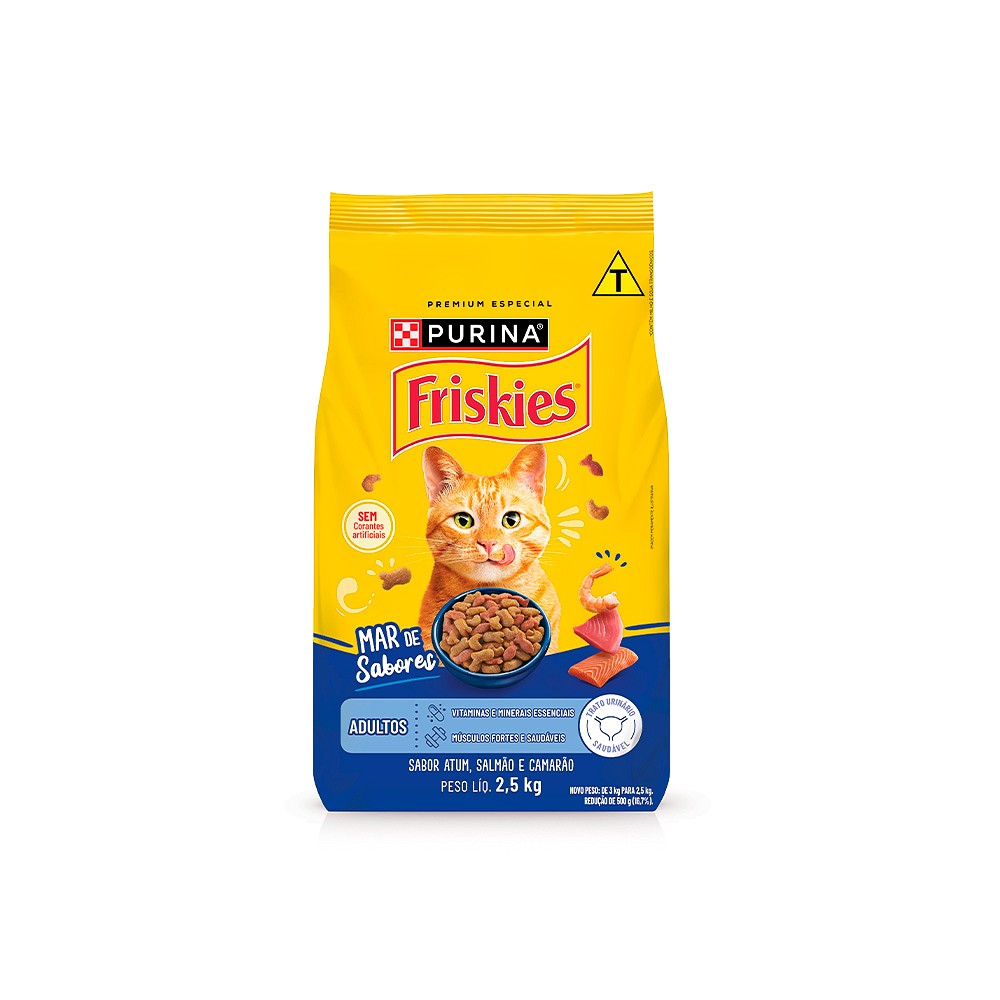 Ração Friskies Mar de sabores para Gatos Adultos sabor Atum, Salmão e Camarão