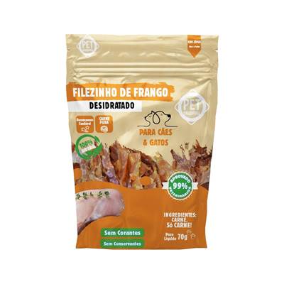 Petisco Natural Pet Saudável Filézinho de Frango Desidratado para Cães e Gatos 70g