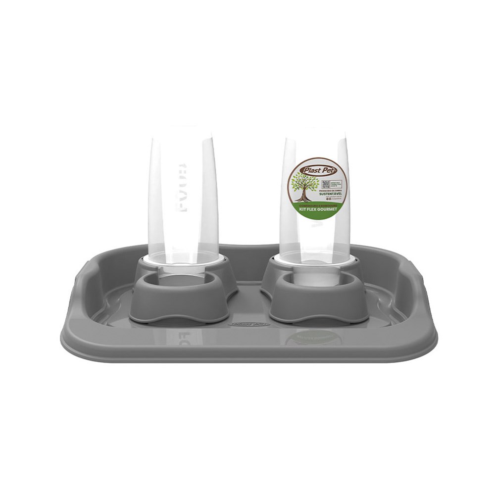 Comedouro Plast Pet Kit Flex Gourmet Eco Cinza para Cães e Gatos 