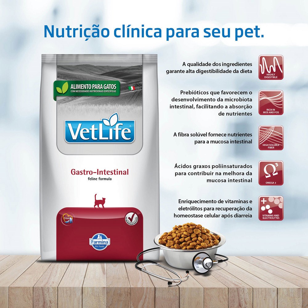 Ração Vet Life Natural Gastro Intestinal para Gatos