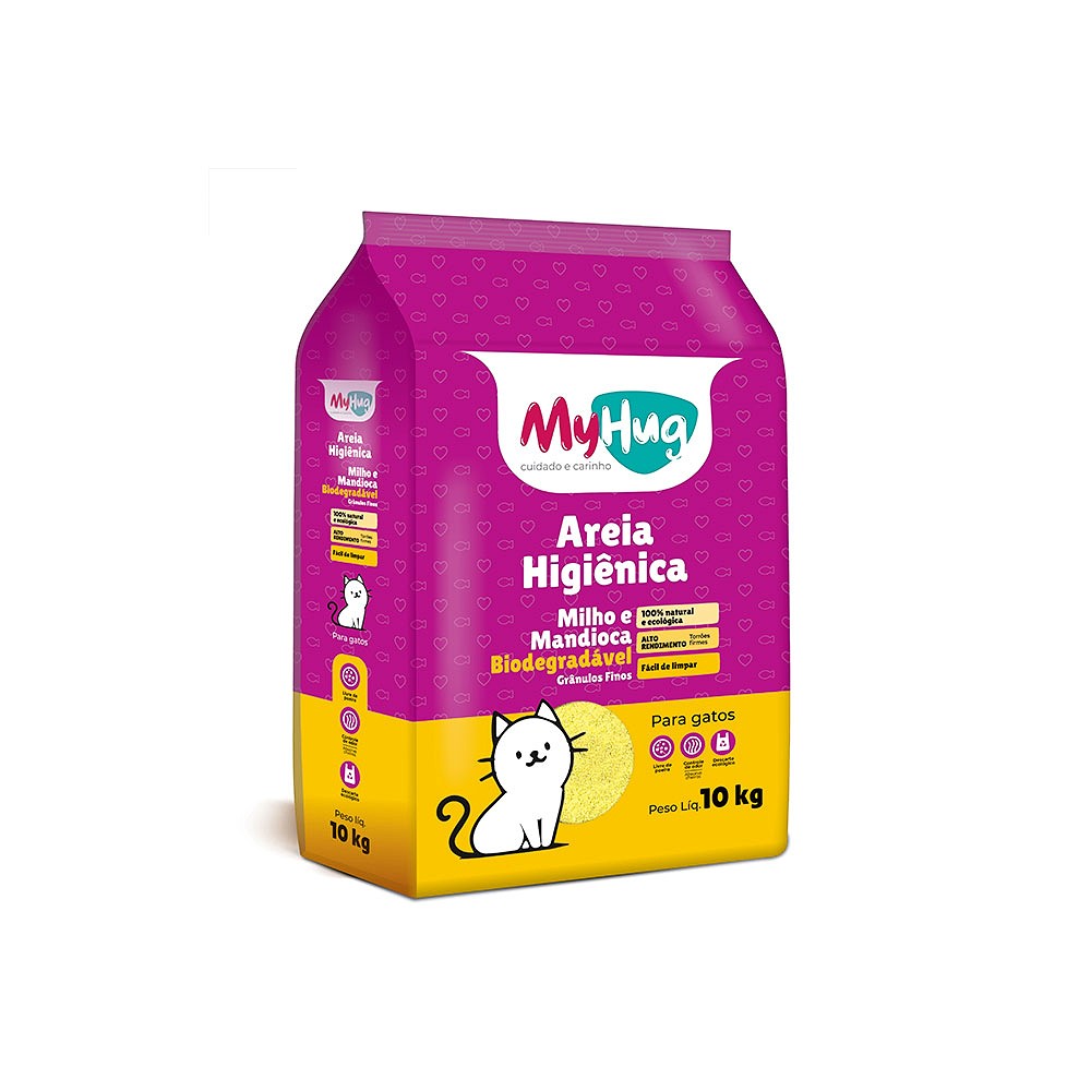 Areia Higiênica Biodegradável de Milho e Mandioca Grãos Finos MyHug