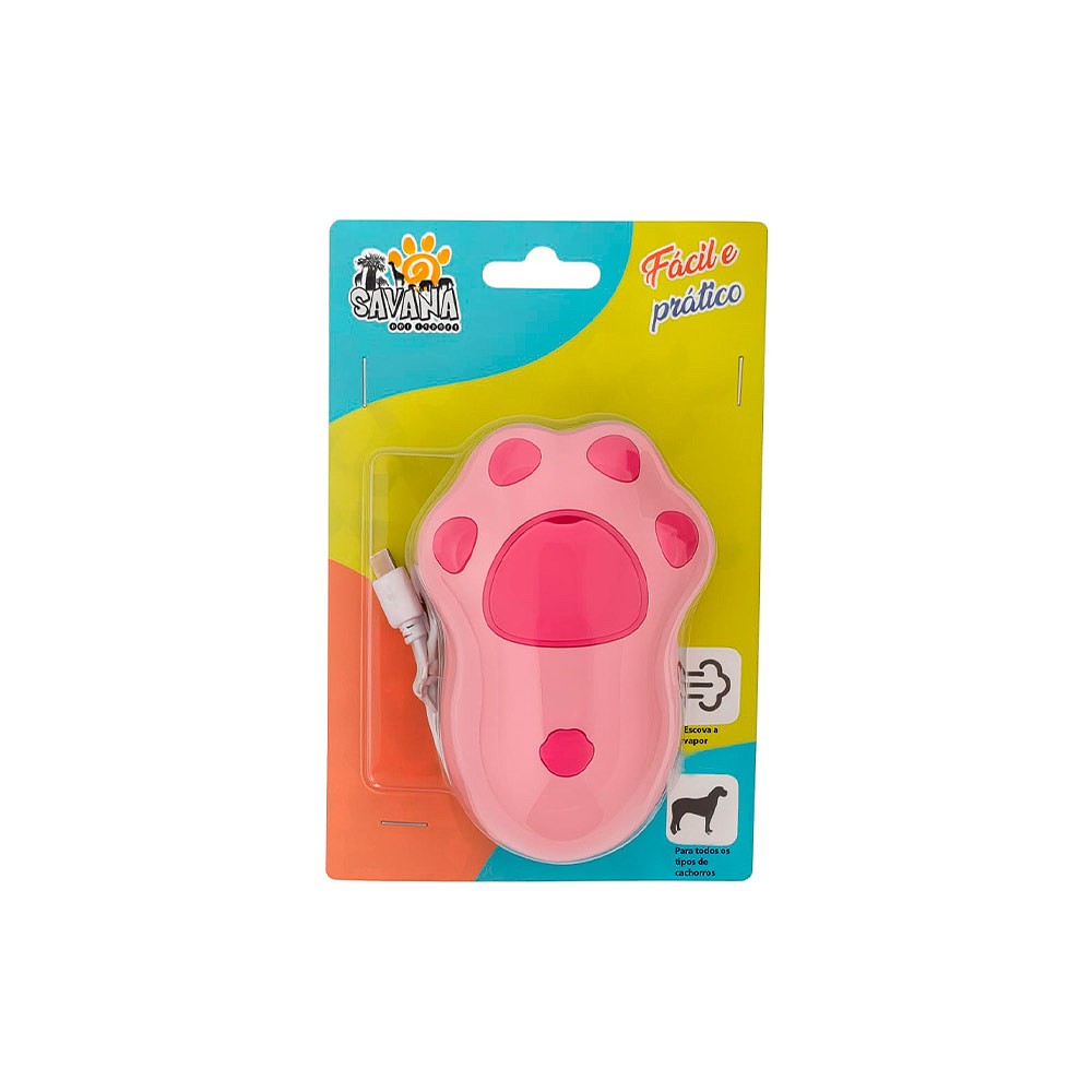 Escova a Vapor Savana Patinha Rosa para Cães e Gatos