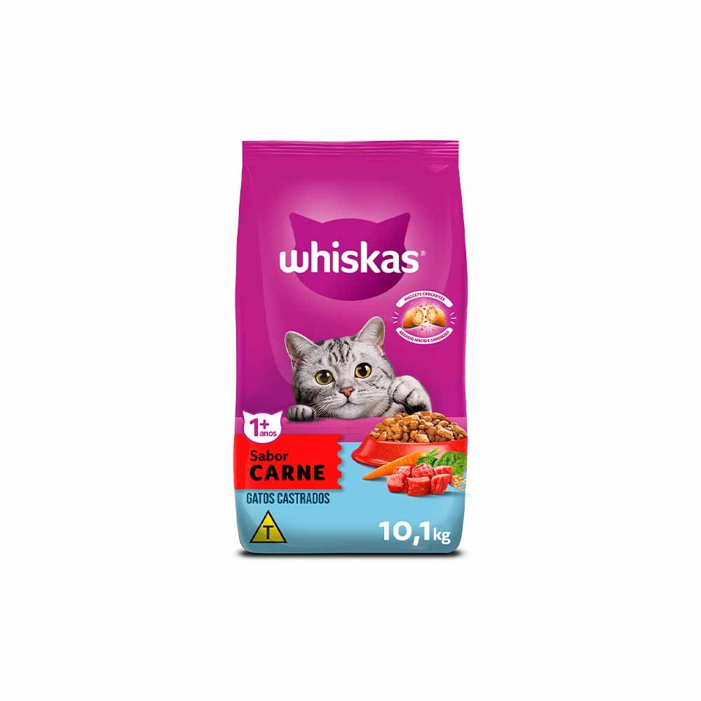 Ração Whiskas para Gatos Adultos Castrados sabor Carne