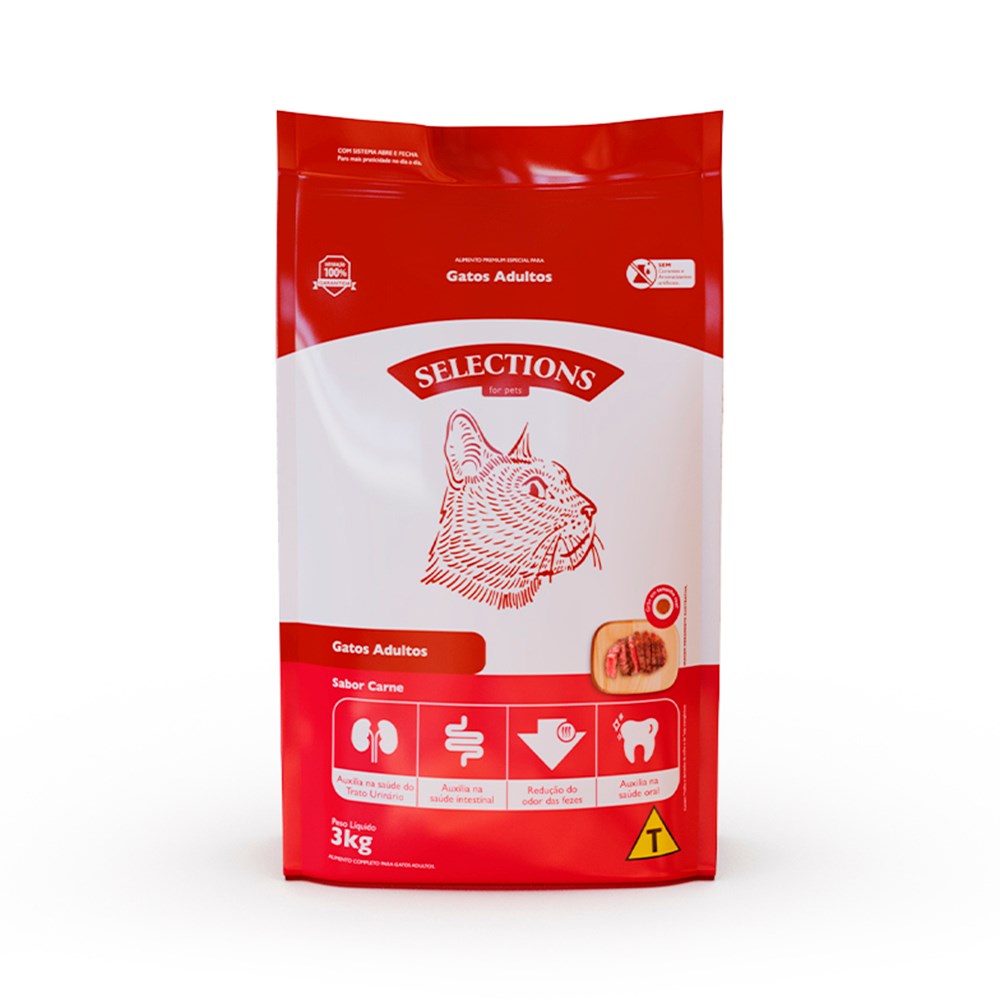 Ração Selections For Pet para Gatos Adultos sabor Carne
