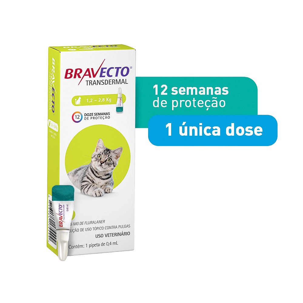 Antipulgas e Carrapatos Bravecto Transdermal para Gatos de 1,2kg a 2,8kg - 112,5mg