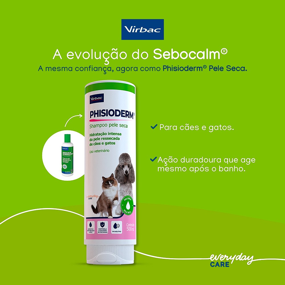 Shampoo Hidratante Virbac Phisioderm Pele Seca para Cães e Gatos