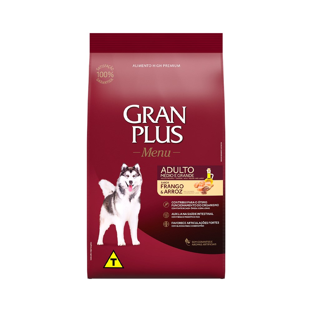 Ração Granplus Menu para Cães Adultos Porto Médio e Grande sabor Frango e Arroz